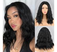 Parrucca sintetica corta marrone blu scuro con frangia da donna, blu scuro, rosa e nera, per feste Lolita, cosplay, uso quotidiano, capelli naturali-LS1935-1B-W