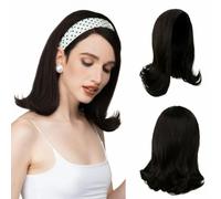 Parrucca sintetica corta mezza parrucca da donna marrone nera bionda con fascia per capelli cosplay parrucca naturale resistente al calore per donne-marrone nero-16 pollici