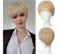 Parrucca sintetica corta nera bionda castana capelli finti parrucche per feste quotidiane cosplay per donne uomo ragazza ragazzo fibra ad alta temperatura-oro di lino