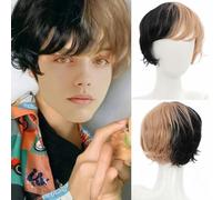 Parrucca sintetica corta nera bionda castana capelli finti parrucche per feste quotidiane cosplay per donne uomo ragazza ragazzo fibra ad alta temperatura-nero e giallo