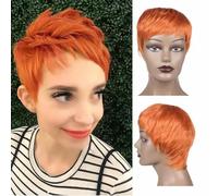 Parrucca sintetica corta nera con taglio pixie, taglio a strati, capelli naturali ondulati, parrucche in fibra resistente al calore per donne e ragazze-PX8-arancione-4 pollici-1 pz
