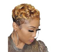 Parrucca sintetica corta riccia - Parrucca Pixie Ombre Marrone per Donne Nere