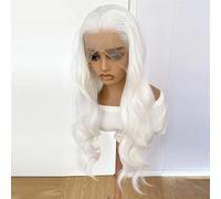 Parrucca sintetica da donna bianca lunga ondulata con attaccatura dei capelli naturale parrucca frontale in pizzo per uso quotidiano parrucche cosplay bianche 61 cm