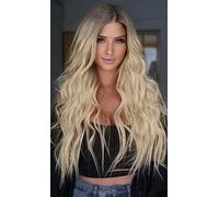 Parrucca sintetica da donna, biondo effetto ombré con radici scure, capelli lunghi e ondulati, per cosplay, festa e uso quotidiano