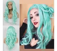 Parrucca sintetica da donna con pizzo frontale in fibra resistente al calore, aspetto naturale, per feste, cosplay e uso quotidiano (verde misto)