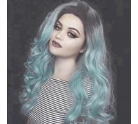 Parrucca sintetica da donna in fibra resistente al calore, 61 cm, colore blu sfumato con pizzo frontale, parrucca sintetica da donna, per uso quotidiano, feste, cosplay, sostituzione Drag Queen