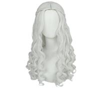 Parrucca sintetica da donna, lunga e riccia, bianca, for cosplay, strega, regina delle feste, for Halloween e Natale