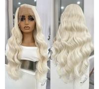 Parrucca sintetica da donna lunga ondulata in pizzo frontale 13 x 4 attaccatura dei capelli naturale senza colla per uso quotidiano parrucche cosplay biondo platino 61 cm davanti in pizzo