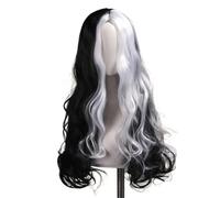 Parrucca sintetica da strega arrotolata lunga 28 pollici, in bianco e nero, usata for feste di Natale e giochi di ruolo di Halloween