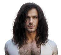 Parrucca sintetica da uomo con capelli ricci da 14 pollici, stile rocker anni '70 e '80, for tutti i giorni(Black)