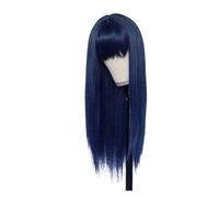 Parrucca sintetica di ricambio for capelli con frangia, colore blu, resistente al calore, senza parrucche in pizzo, compatibile for le donne(Navy)