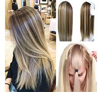 Parrucca sintetica diritta a forma di V da 24 pollici per le donne Ombre U-Part Clip In estensioni dei capelli 3/4 metà parrucchino 1BT0906 #