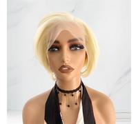 Parrucca sintetica diritta pixie taglio naturale attaccatura dei capelli anteriore in pizzo parrucca corta Pixie parrucche corte per le donne 613 bionda pizzo anteriore