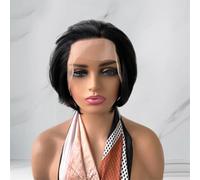 Parrucca sintetica dritta Pixie taglio naturale attaccatura dei capelli pizzo frontale parrucca corta Pixie parrucche corte per donne nero pizzo anteriore