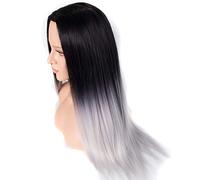 Parrucca sintetica for capelli 26inch Cosplay Long Dritto Silver Resistente al calore Parrucche naturali argento for le donne nere