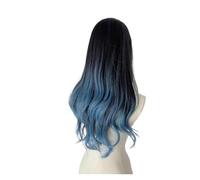 Parrucca sintetica for capelli ricci blu farfalla 1pc colorante sfumato con frangetta media e lunga for donna