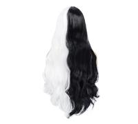 Parrucca sintetica for capelli ricci lunghi con parte centrale in bianco e nero da 1 pezzo for un trucco divertente accessorio for costume strega vampiro