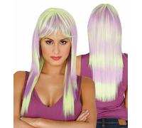 Parrucca Sintetica Frangiata Lunga Ombre Verde E Lilla Pastello Deluxe Anni '80