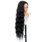 Parrucca sintetica frontale in pizzo 13×4 lunga ondulata da 32 pollici for donna, parrucche in fibra resistente al calore for l'uso quotidiano alle feste(Black)