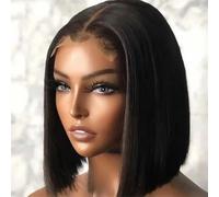 Parrucca Sintetica Frontale In Pizzo Corto, Parrucche Caschetto Lisce, Uso Quotidiano Per Cosplay, Parrucche Per Donne 134 Frontal Wig 8inch#180##1B