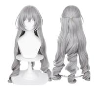 Parrucca sintetica grigia ondulata lunga con frangia soffice gioco anime cosplay resistente al calore, compatibile for la festa quotidiana