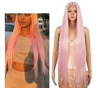 Parrucca sintetica in pizzo Parrucca dritta 38 pollici Capelli super lunghi e lisci Parrucca in pizzo con parte a T Parrucche rosa bionde marroni per donna-PINK15-150%-Parrucca frontale in pizzo-38