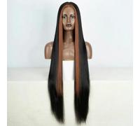 Parrucca sintetica in pizzo Parrucca dritta 38 pollici Capelli super lunghi e lisci Parrucca in pizzo con parte a T Parrucche rosa bionde marroni per donna-2-130R-150%-Parrucca frontale in pizzo-38