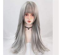 Parrucca sintetica Lady Long Grey evidenzia la parrucca diritta con Bangs for le donne net rose resistenti al calore