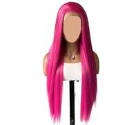 Parrucca sintetica liscia in pizzo rosa rosa senza colla, compatibile con l'attaccatura naturale dei capelli delle donne, for uso quotidiano, con parte anteriore lunga for cosplay(LACE FRONT_26INCHES)