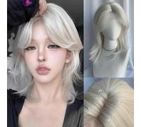 Parrucca sintetica Lolita con pizzo sulla fronte, coda di lupo, capelli corti e ricci, stratificazione in oro bianco, parrucca quotidiana soffice, testa piena, unisex, quotidiano Hallow-D13