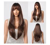 Parrucca Sintetica Lunga Diritta Parrucche Cosplay Ombre Da Rosa A Marrone Con Frangia For Donne Nere Capelli Finti Giornalieri In Fibra Resistente Al Calore Facile Da Indossare(LC2157-1)