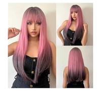 Parrucca Sintetica Lunga Diritta Parrucche Cosplay Ombre Da Rosa A Marrone Con Frangia For Donne Nere Capelli Finti Giornalieri In Fibra Resistente Al Calore Facile Da Indossare(LC2130-1)