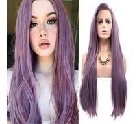 Parrucca sintetica lunga e liscia, con pizzo frontale, da donna, realizzata a mano, realistica, frassino e lavanda, parte laterale, senza colla, resistente al calore, per cosplay, uso quotidiano, 61