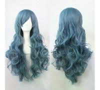 Parrucca sintetica lunga ondulata con riga centrale, parrucche blu naturali per donne, resistente al