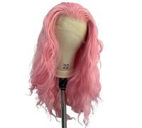 Parrucca sintetica lunga ondulata da donna con capelli dall'aspetto naturale nella parte centrale for l'uso quotidiano Soffice e Naturale(Pink,18 inch)