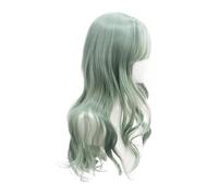 Parrucca sintetica lunga riccia Ombre rosa/verde da 1 pezzo con parte centrale frangiata for ragazze e signore, carina festa cosplay naturale(Green)