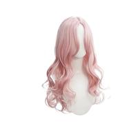 Parrucca sintetica lunga riccia Ombre rosa/verde da 1 pezzo con parte centrale frangiata for ragazze e signore, carina festa cosplay naturale(Pink)