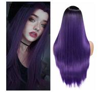 Parrucca sintetica lunga Wignee Capelli lisci Parte centrale per le donne Ombre Viola Capelli naturali Glueless Parrucche per capelli femminili quotidiane/cosplay Pink Purple