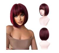 Parrucca sintetica multicolore arcobaleno per uso quotidiano, feste, cosplay - Acconciatura caschetto con frangia laterale(722-752-wine red)