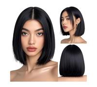 Parrucca sintetica multicolore arcobaleno per uso quotidiano, feste, cosplay - Acconciatura caschetto con frangia laterale(722-740-black)