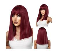 Parrucca sintetica multicolore arcobaleno per uso quotidiano, feste, cosplay - Acconciatura caschetto con frangia laterale(722-791-wine red)