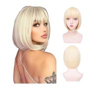 Parrucca sintetica multicolore arcobaleno per uso quotidiano, feste, cosplay - Acconciatura caschetto con frangia laterale(722-752-golden)