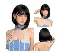 Parrucca sintetica multicolore arcobaleno per uso quotidiano, feste, cosplay - Acconciatura caschetto con frangia laterale(722-752-black)