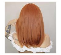 Parrucca sintetica naturale arancione da 1 pezzo con frangia parrucche diritte di media lunghezza Cosplay Bob capelli in fibra resistente al calore for donna