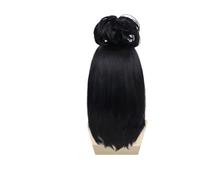 Parrucca sintetica nera da donna 1pc con frangia e chignon superiore, ideale for cosplay, adatto a vari eventi a tema come Anime Contro