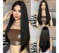 Parrucca sintetica nera diritta lunga più facile parrucca per capelli parte centrale per donne nere fibra naturale resistente al calore Cosplay per feste quotidiane