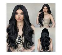 Parrucca sintetica nera ondulata lunga, parrucche nere naturali per le donne, afro cosplay, capelli quotidiani, parte centrale, resistente al calore