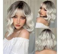 Parrucca Sintetica Ondulata Corta Bionda Nera Grigia Con Frangia Parrucca Per Capelli Bob Marrone Cenere Parrucca Per Capelli Cosplay Resistente Al Calore