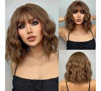 Parrucca Sintetica Ondulata Corta Bionda Nera Grigia Con Frangia Parrucca Per Capelli Bob Marrone Cenere Parrucca Per Capelli Cosplay Resistente Al Calore