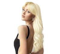 Parrucca sintetica ondulata lunga da 26 pollici con frangia for donna, for uso quotidiano alle feste Soffice e Naturale(Golden)